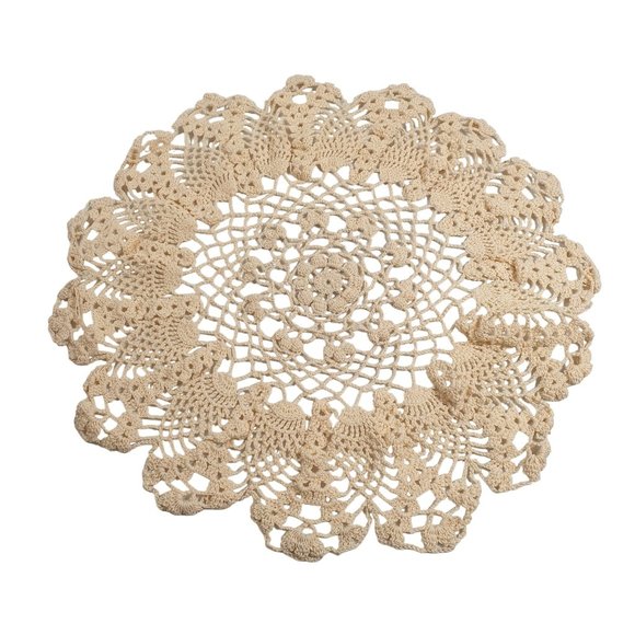 Handmade Doily Crochet Floral End Table 17" Vintage Nana Grandma Lace Cream - Picture 3 of 5